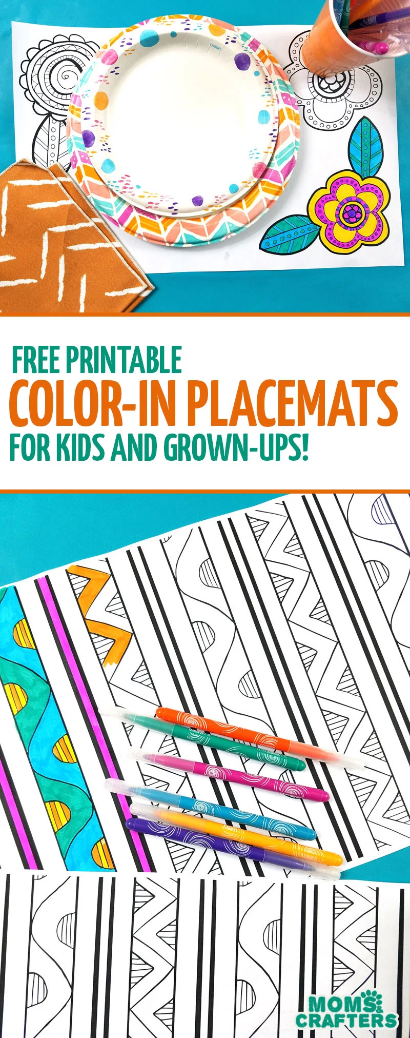 Download and print these free printable color-in placemats! These fun pattern and spring designs are perfect adult coloring pages - and simple enough fo big kids, teens, and tweens! What a fun spring or summer picnic idea! #picnic #adultcoloring #momsandcrafters