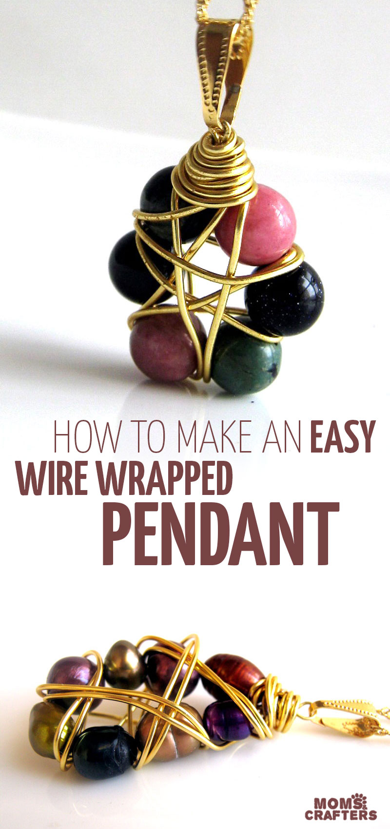 Click to learn how to make simple wire wrapped pendants - tutorial for beginners. These easy jewelry making wire wrapping ideas have a boho vibe and are perfect for learning new techniques - even if you know nothing! #jewelrymaking #pendants #wirewrapping