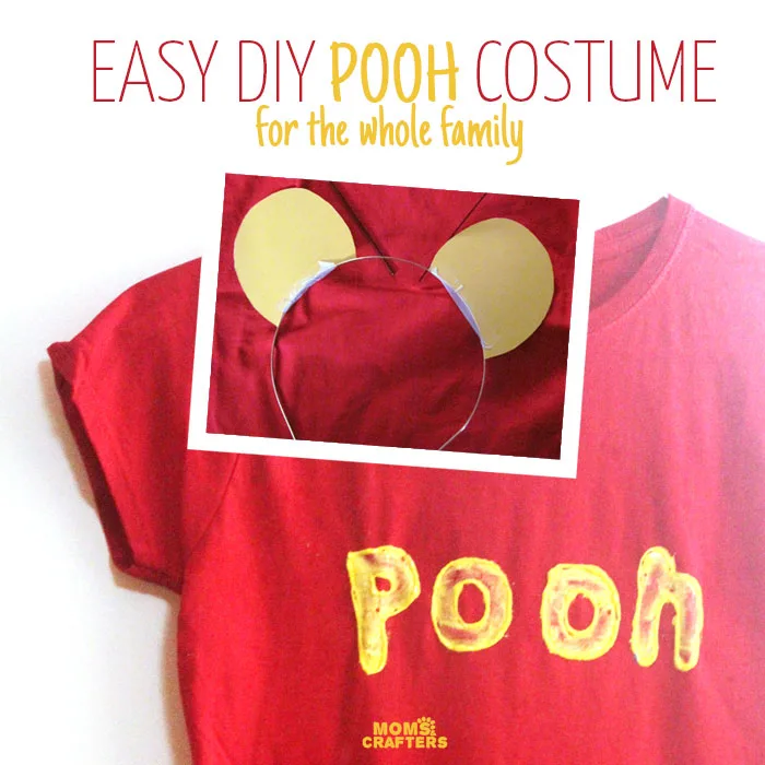 Make this easy no sew Winnie the Pooh costume for baby, toddler, kids, or adults! It's a great easy costume idea for Halloween or pretend play!