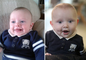 Left is M, right is Baby Y. The dimple gives it away...