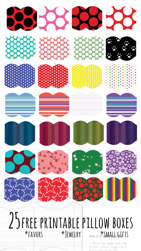 Grab these 28 COOL free printable pillow boxes - yes, that's 28 free designs in two easy downloads (because it's too many to upload as one!) Use these as birthday party favors or as easy wrapping for small gifts.