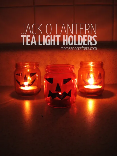 DIY Jack o lantern tea light holders for halloween - a great halloween craft to upcycle baby food jars!
