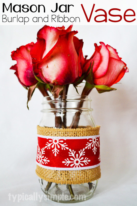 Simple-Burlap-and-Ribbon-Mason-Jar-Vase