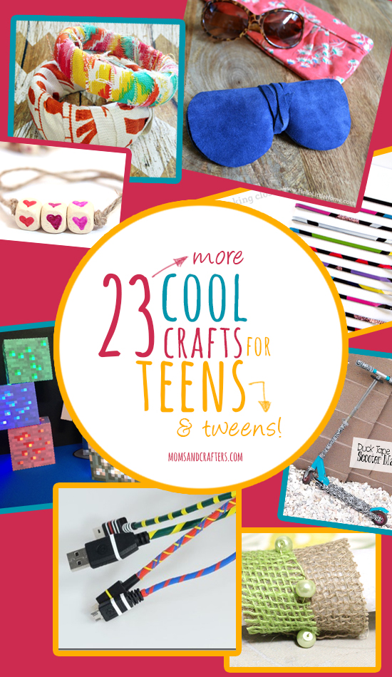 23 more cool crafts for teens - a list of crafts from various bloggers using various techniques geared toward teenage girls and boys! These include tech, themed crafts, jewelry and other wearables, and more. Most of these are very functional, creating a positive experience for teens and tweens.