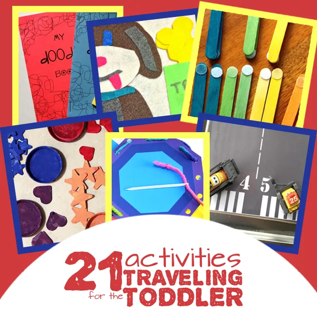 A master list of 21 affordable, easy to do, practical travel activities for toddlers! Includes free printables, DIY 