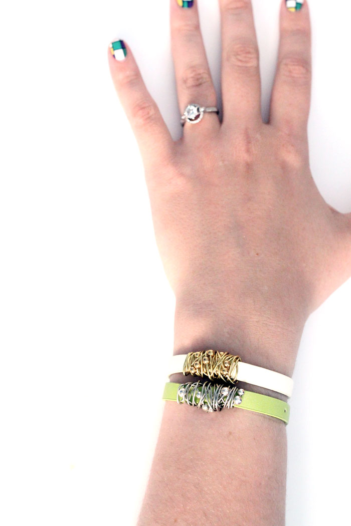 Do you love trendy jewelry? This wire wrapped bracelet tutorial steps a little outside the box, and brings you something that's so easy to customize.  It's a fun beginner jewelry making craft.