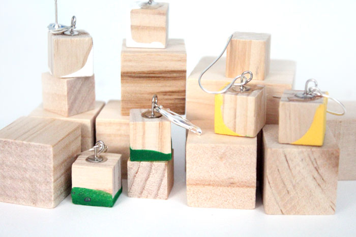 I am obsessed with these adorable DIY color block earrings - they're so lightweight because they're made of wood, too. It's such an easy, cheap jewelry making craft