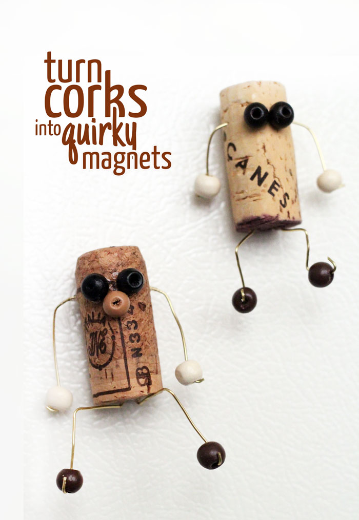 Make these quirky upcycled cork magnet crafts and give them to a loved one as a gift! They're fun, faceless and will spice up your fridge.