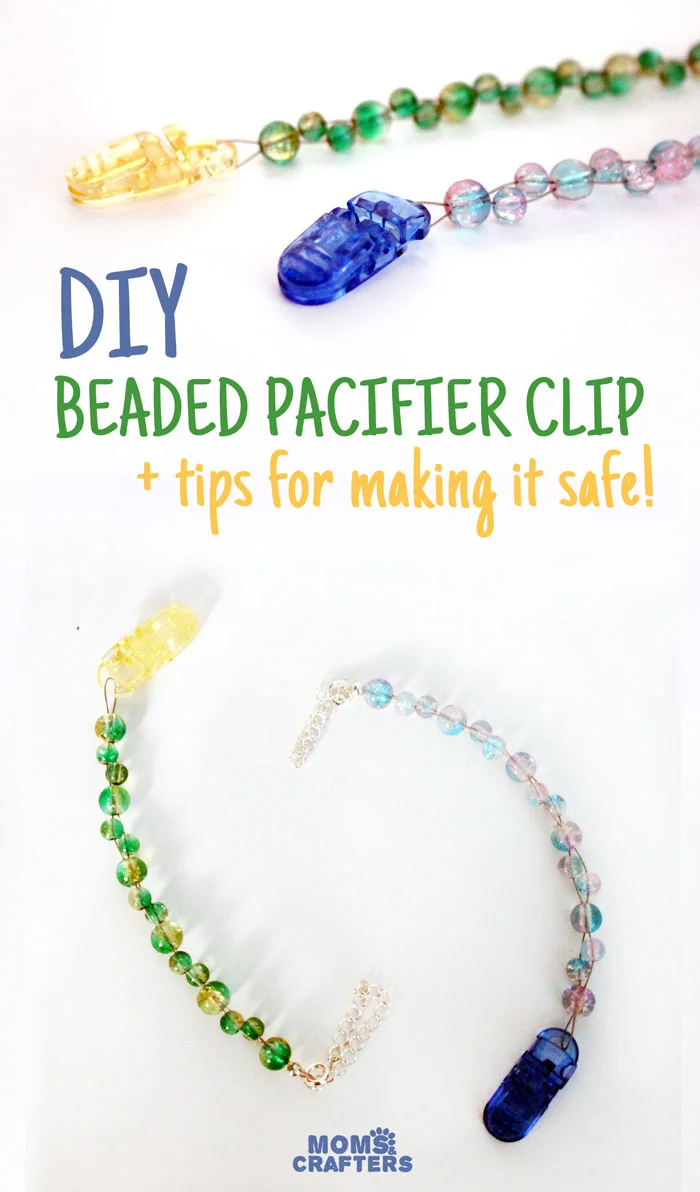 How to make a beaded pacifier holder - a new, fun tutorial! Make a DIY pacifier clip as a great easy baby shower gift, but first learn how to make it safely!