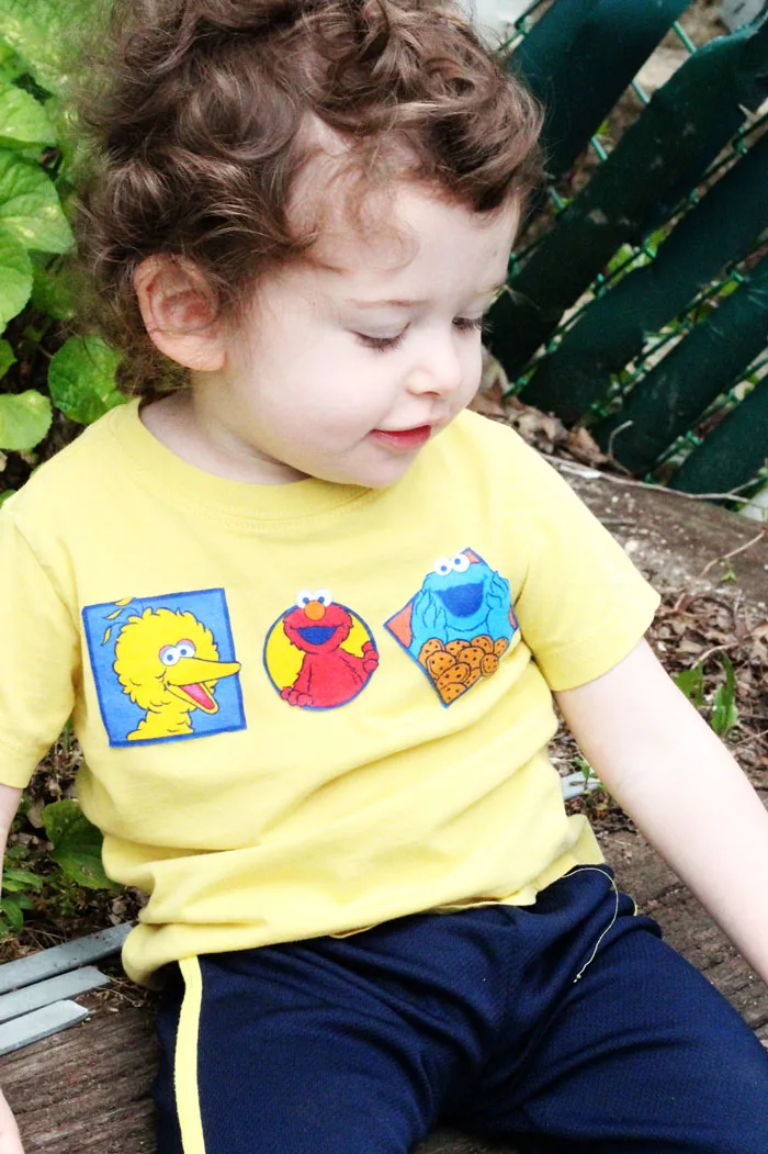 IT's ridiculously easy to embellish a drab plain shirt with your child's favorite characters! Click to find out how I made this adorable Sesame Street t-shirt. It's a perfect five minute mommy craft...