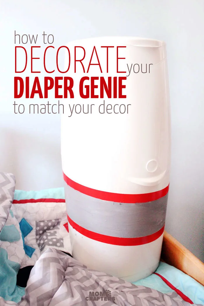 Check out this amazing, simple tutorial to decorate a diaper genie! Such a genius idea for DIY nursery decor that is also functional, and an easy, doable craft for moms and new baby.