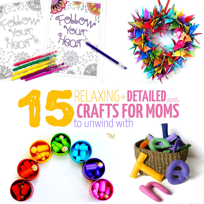 Trying to get a little Mommy-time in your day? Check out these 15 adorable relaxing crafts for adults. These DIY projects and craft ideas (including free adult coloring pages, wreath ideas, DIY toys, and more) are repetitive, detailed, and will really help you unwind.