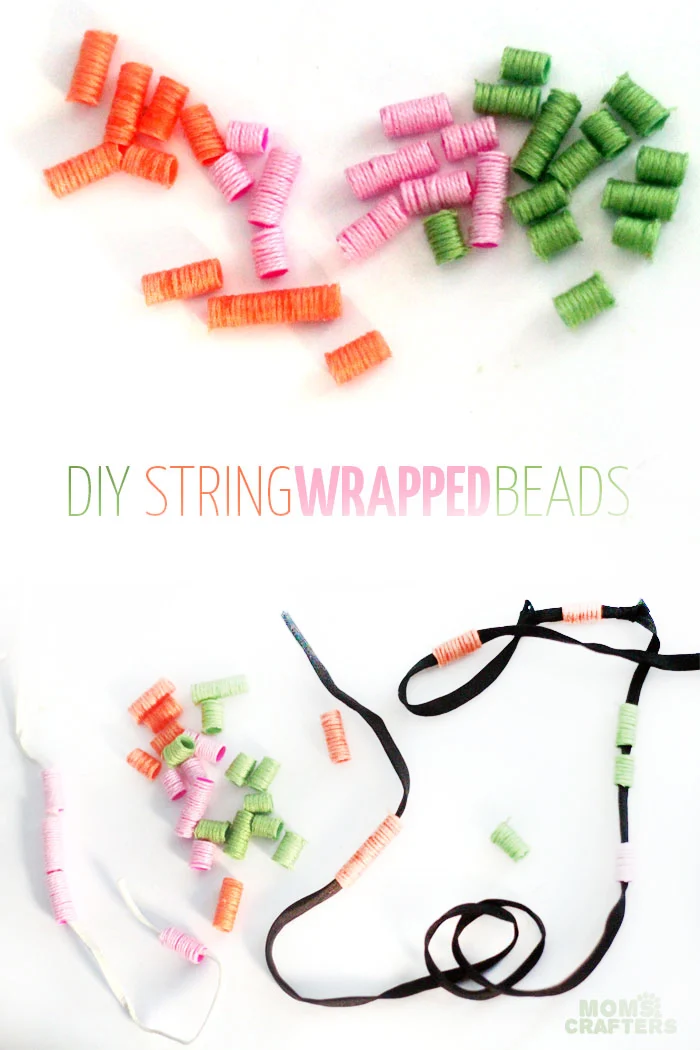 Make these beautiful DIY string wrapped beads and then make your own jewelry with them! It's an easy jewelry making craft for kids, teens, or beginners.