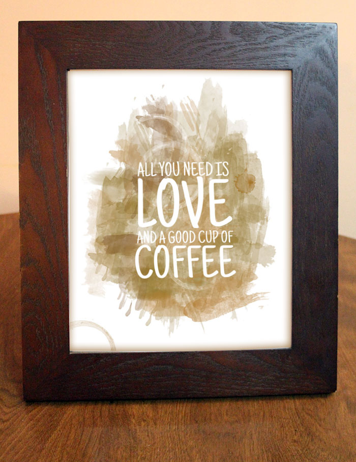 Download and print this free coffee wall art. It's an adorable watercolor print that says 'all you need it love and a good cup of coffee"! Plus, read my iCoffee Opus review - a single serve brewer.