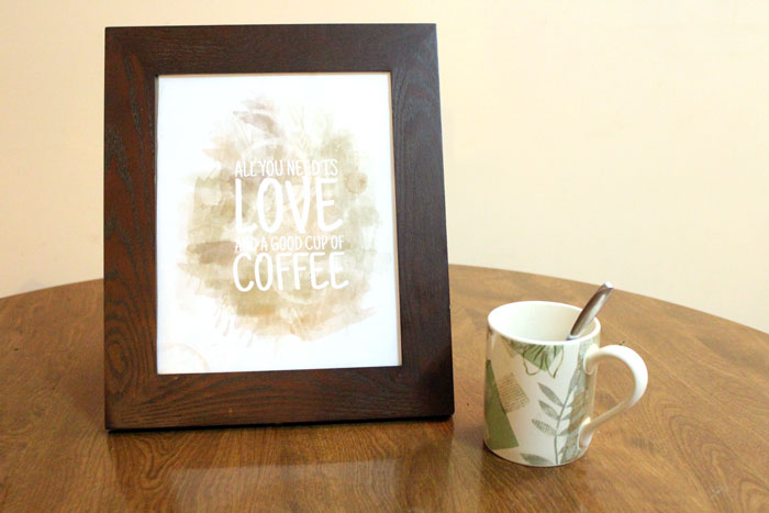 Download and print this free coffee wall art. It's an adorable watercolor print that says 'all you need it love and a good cup of coffee"! Plus, read my iCoffee Opus review - a single serve brewer.