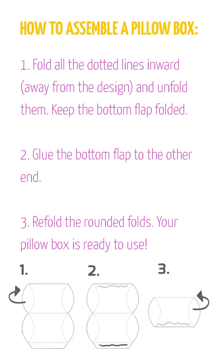 Check out how to assemble a pillow box, and then click for some awesome free downloadable designs!