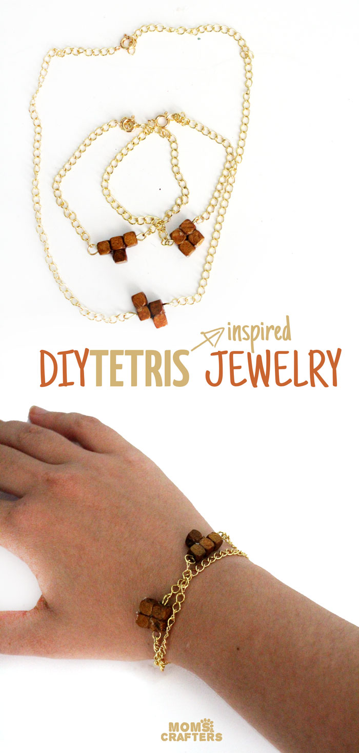 Jewelry making meets geekery! Make this adorable DIY Tetris Jewelry - inspired by Tetris pieces! It's an easy jewelry making craft for teens, tweens, gamers, or geeks, and makes a cheap DIY gift!