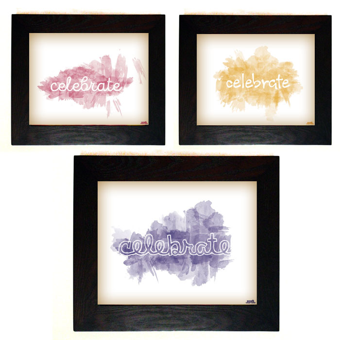 Great for New Year's parties, birthday parties, or any special occasions, these free printable CELEBRATE watercolor are perfect! Print them for free to hang as wall art, or to use in a temporary gallery wall.