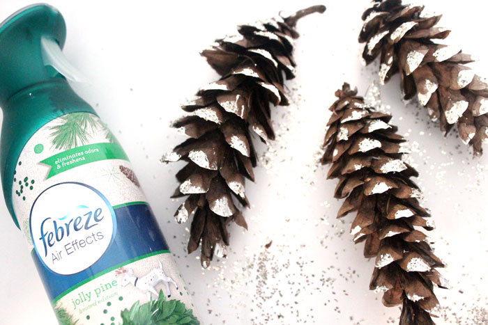 Make this beautiful snowy pine cone wall hanging! Such a pretty and easy winter craft to decorate your home. Plus, how to add a matching aroma to your decor!