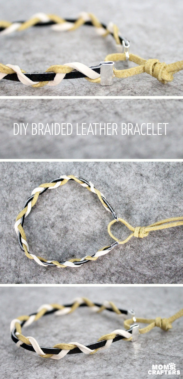 I love this braided leather bracelet - isn't it cool? It's a really cool craft for teen boys or girls, and also a great DIY gift idea for guys, or beginner jewelry making project.
