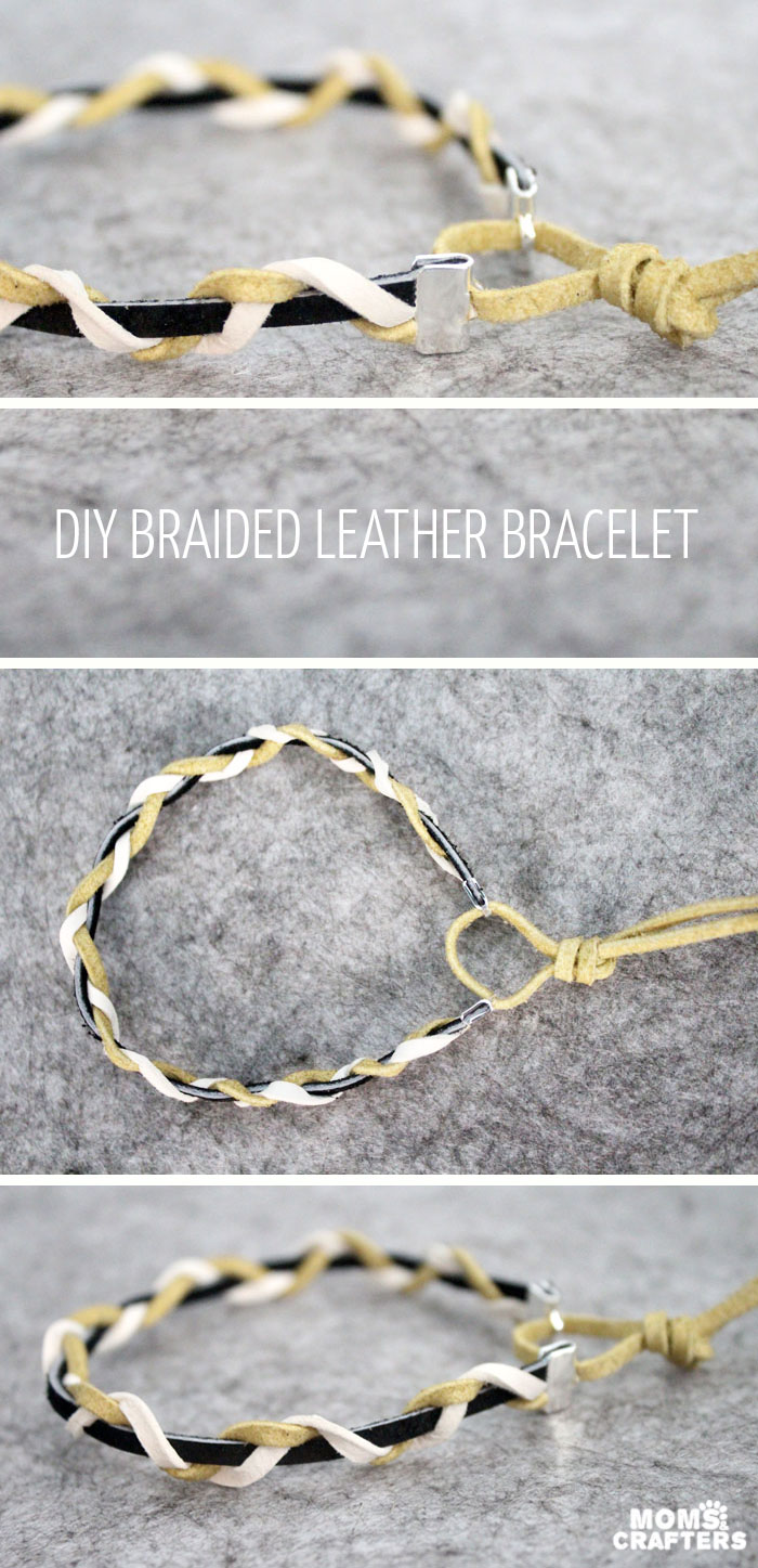 I love this braided leather bracelet - isn't it cool? It's a really cool craft for teen boys or girls, and also a great DIY gift idea for guys, or beginner jewelry making project.