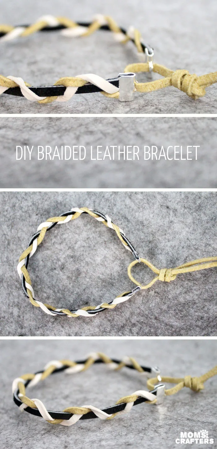 I love this braided leather bracelet - isn't it cool? It's a really cool craft for teen boys or girls, and also a great DIY gift idea for guys, or beginner jewelry making project.