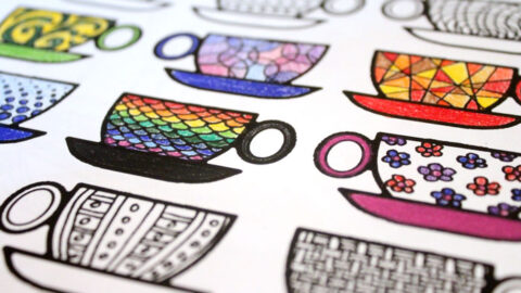 Free Printable Coloring Pages for Adults: Coffee Cups!