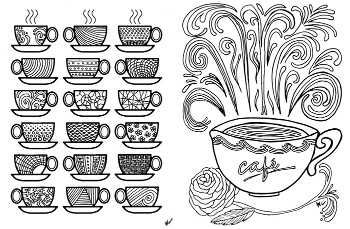 Don't you just love complex coloring pages? These free printable coloring pages for adults come in a coffee theme, because, I'm obsessed!