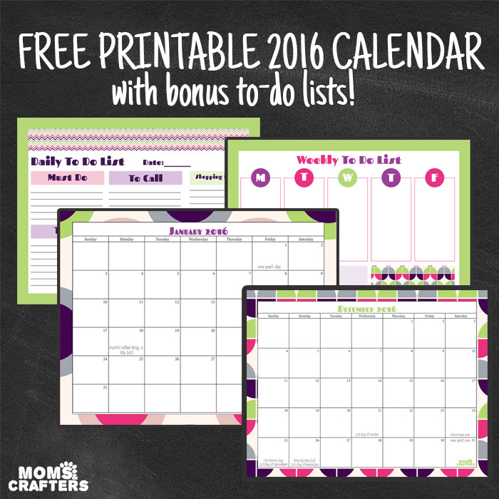 Download this free printable 2016 calendar today! It includes a mini organizer with to do lists too.