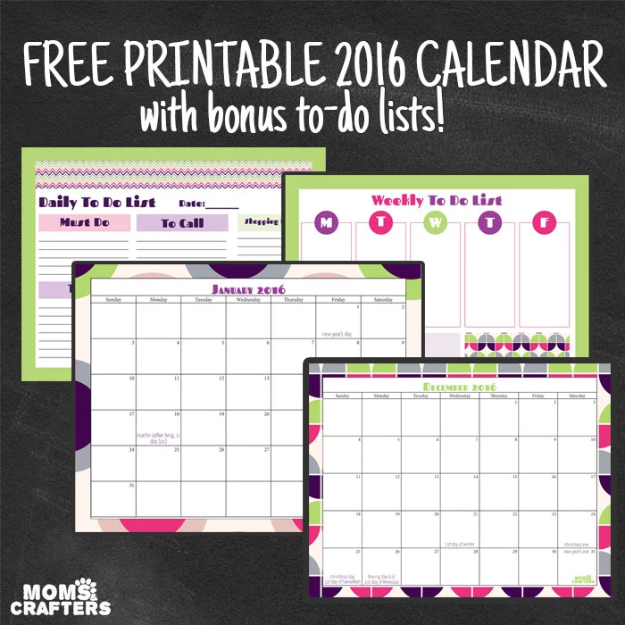 Download this free printable calendar for 2016 today! It includes a mini organizer with to do lists too.