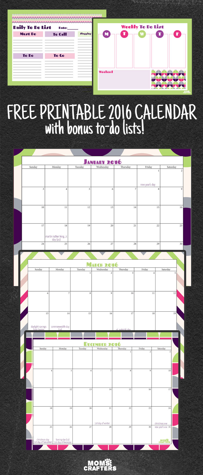 Download this free printable 2016 calendar today! It includes a mini organizer with to do lists too.