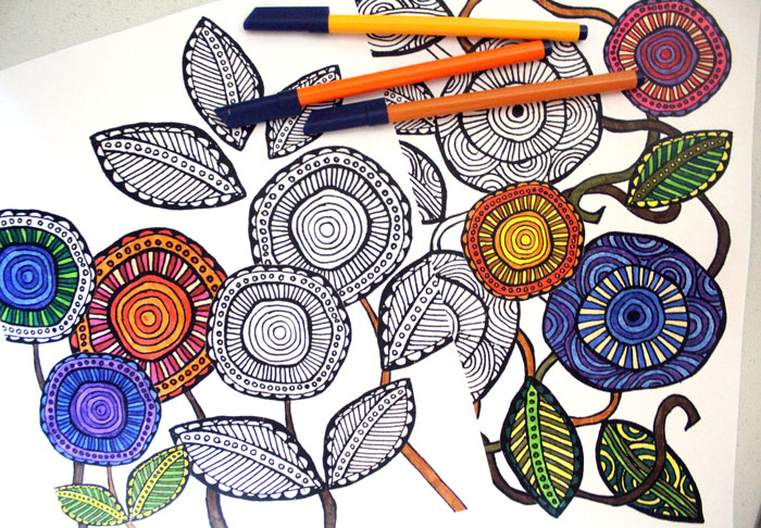Download these free printable adult coloring pages in a cool, artsy flower theme! These free complex coloring pages are hand drawn and so relaxing to color in.