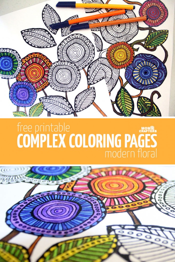 Download these free printable adult coloring pages in a cool, artsy flower theme! These free complex coloring pages are hand drawn and so relaxing to color in.