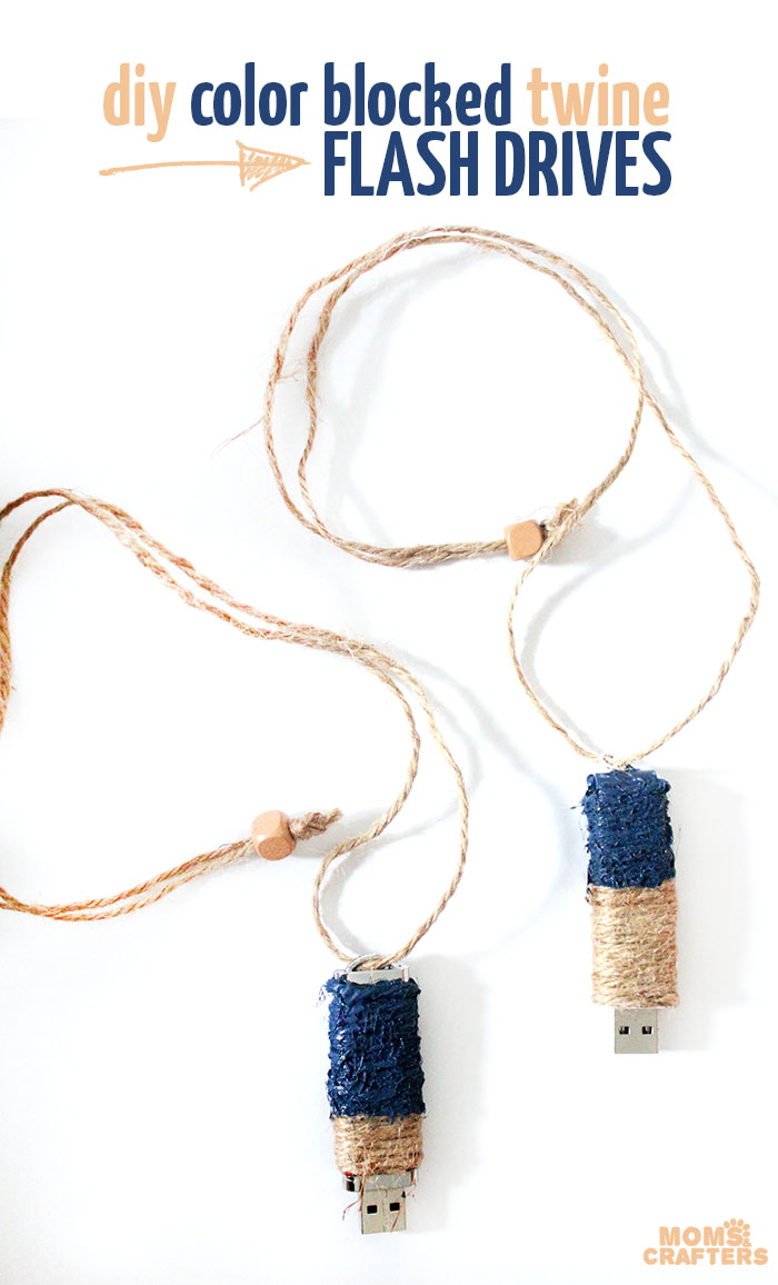 Make these super easy color blocked twine flash drives - what a great DIY gift idea for men!