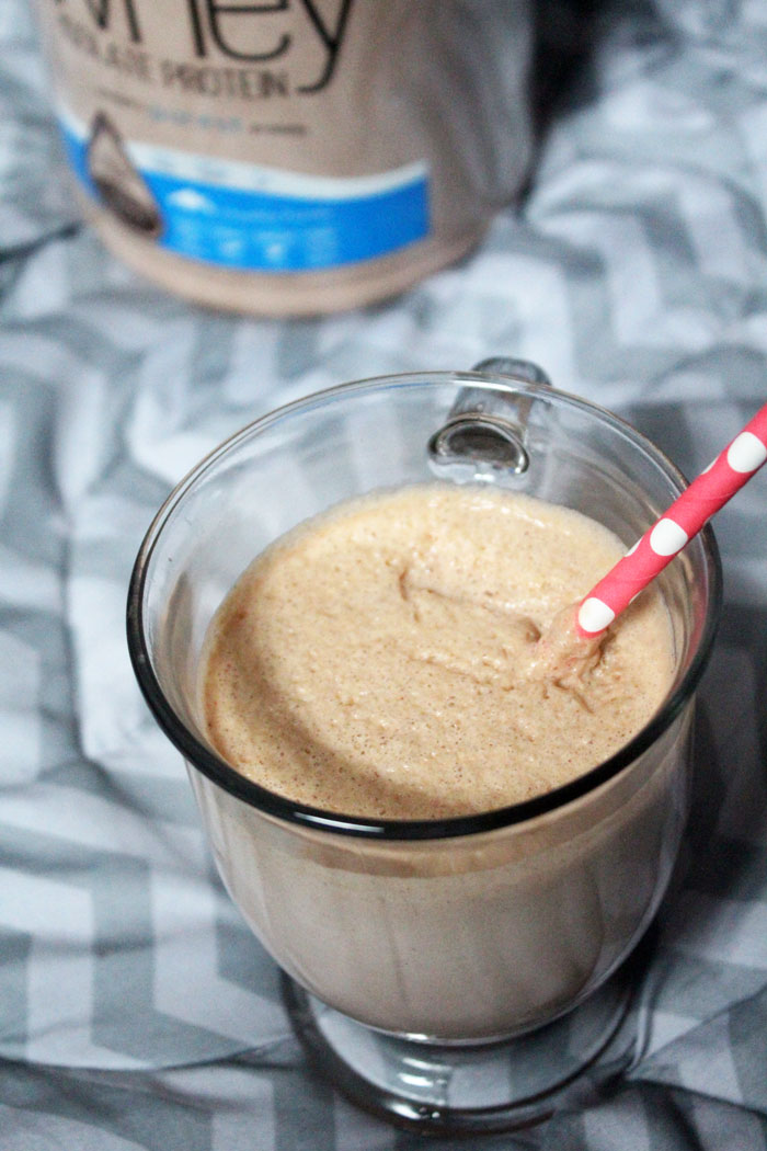 Make this WICKED protein shake recipe - you'll never guess it's your protein fix for the day! It has a double does of chocolate, plus peanut butter flavor, and is rich and filling.