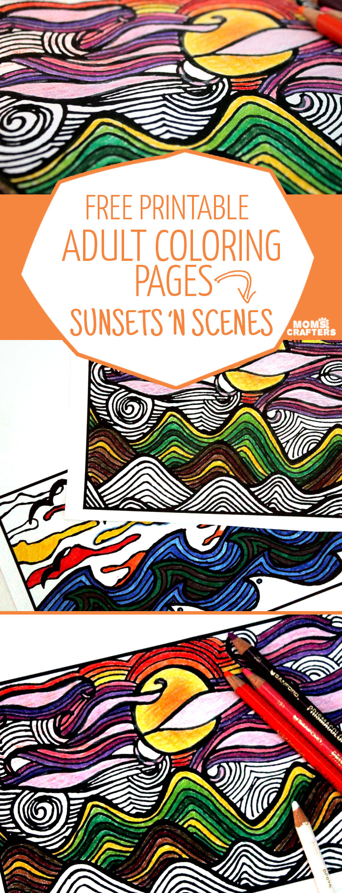 Download and print these free printable adult coloring pages! The magnificent sunset landscape scenes are complex but not overly so, and so much fun for adults to color.