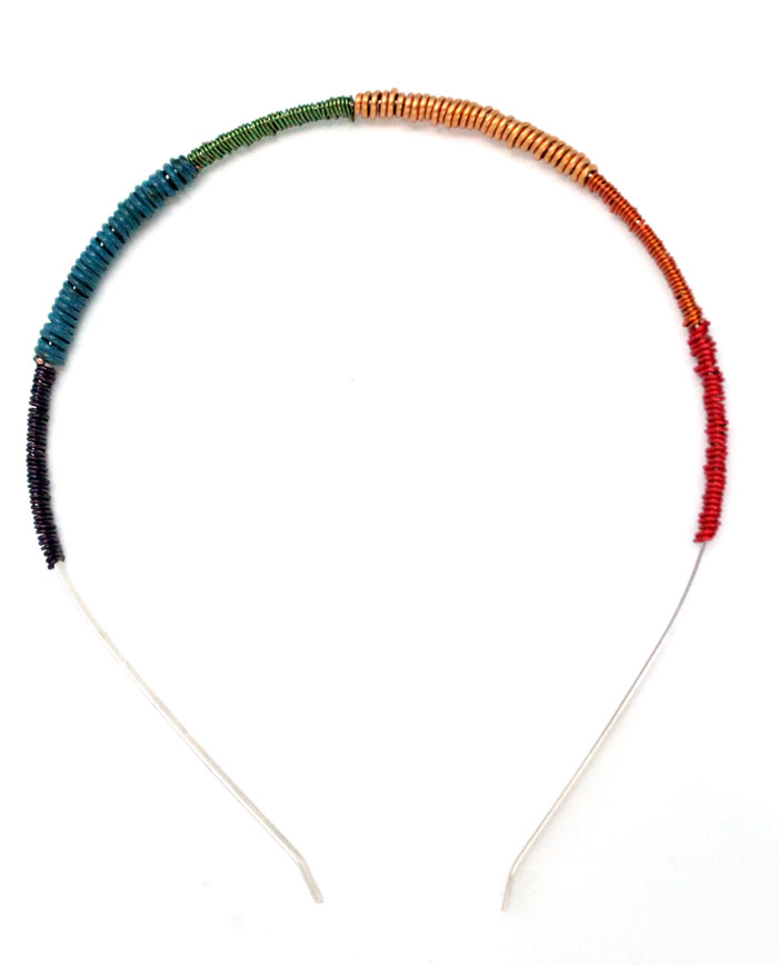 It's so easy to make this wire wrapped rainbow headband - I want to make ten! You can make it in any color, and don't need to know anything about jewelry making to start. It's an easy craft idea for teens, adults, or even big kids