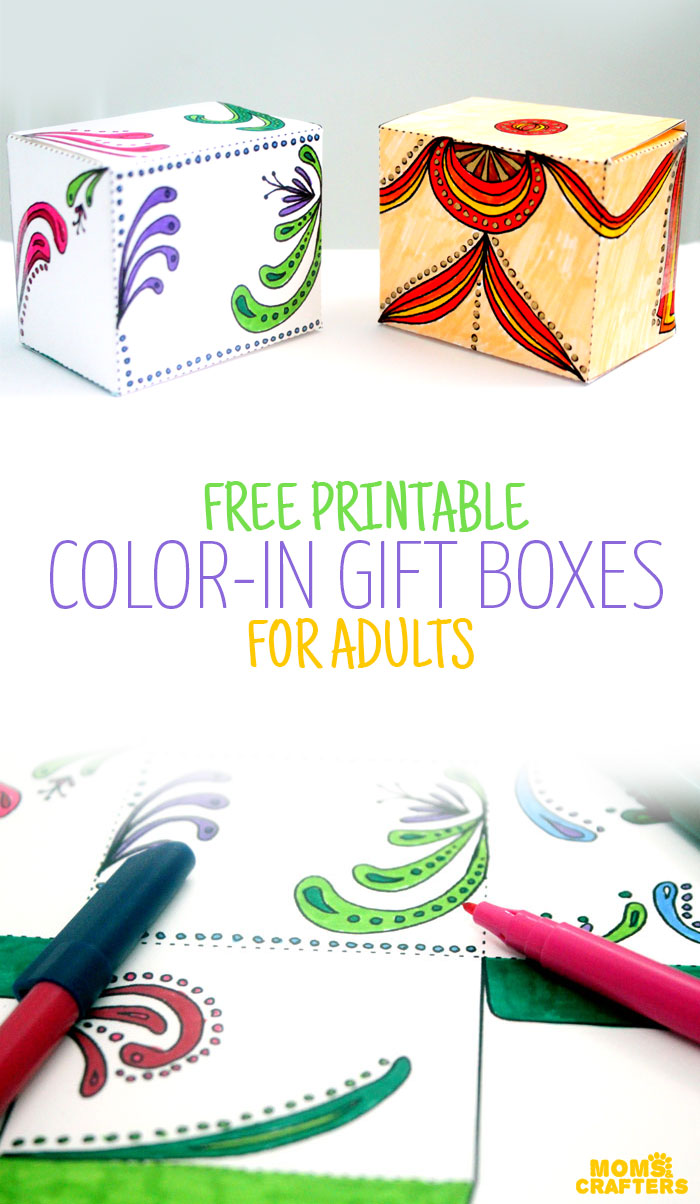 Grab these FREE PRINTABLE color in gift boxes for adults - a perfect way to upgrade your holiday gifts! So cool for those who like adult coloring pages and printables.