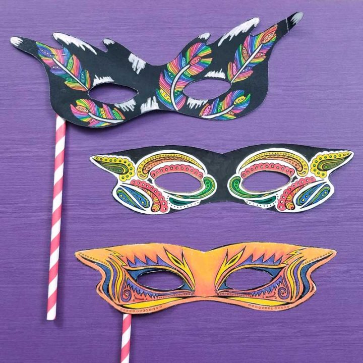 Color in masks - Free printable coloring for adults and kids