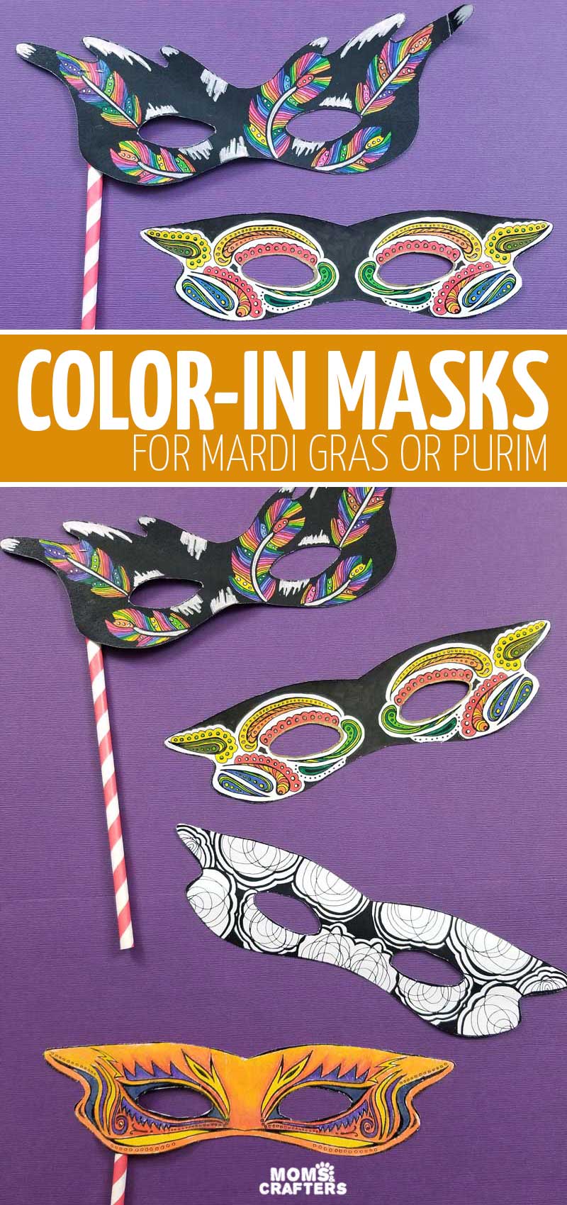 Grab this bundle of mardi gras masks and color-in masks for kids and adults! These cool printable coloring pages include a free sample for you to try it for mardi gras, purim, or halloween.
