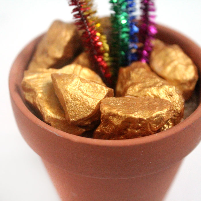 It's a rainbow craft with a twist! Make this pot of gold nuggets for St. Patrick's Day or any day! You can use the gold nuggets alone, add a rainbow if you want, or leave it as is. It's an easy craft for kids, teens, or even adults.