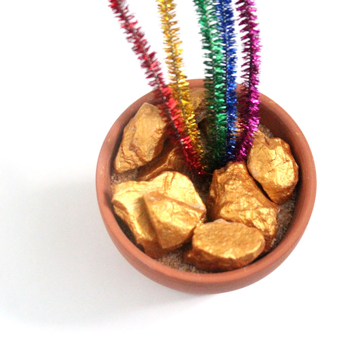 It's a rainbow craft with a twist! Make this pot of gold nuggets for St. Patrick's Day or any day! You can use the gold nuggets alone, add a rainbow if you want, or leave it as is. It's an easy craft for kids, teens, or even adults.