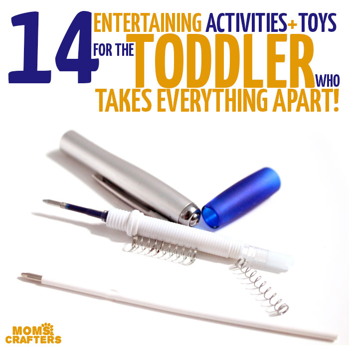 Easy toddler activities for toddlers who take everything apart! These great toddler activity ideas are easy and inexpensive, and will help a destructive toddler turn the habit into something constructive via tinkering, channeling your child's strengths into play, and will make parenting a much more positive experience!