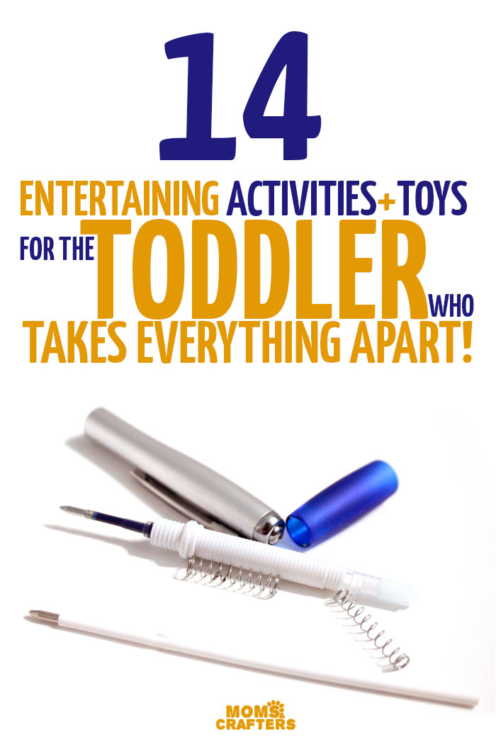 Easy toddler activities for toddlers who take everything apart! These great toddler activity ideas are easy and inexpensive, and will help a destructive toddler turn the habit into something constructive via tinkering, channeling your child's strengths into play, and will make parenting a much more positive experience!