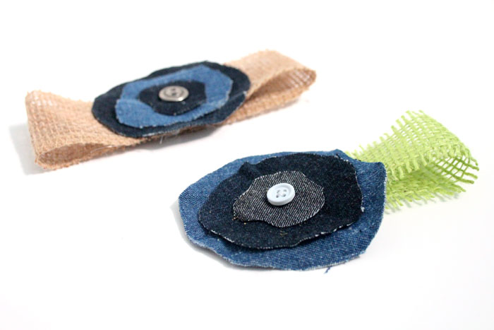 Make these super easy, shabby chic, burlap and recycled denim flowers. Perfect for making DIY accessories like headbands or hair clips, but I used it to update an old onesie. It's also a great way to upcycle and repurpose old jeans and a perfect craft for teens!