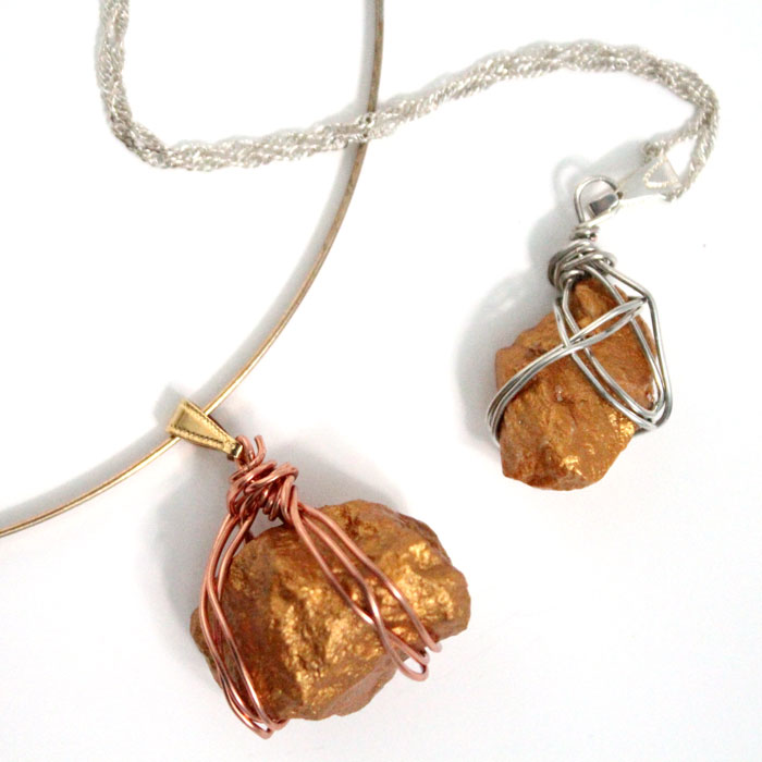 This DIY gold nugget jewelry is so easy to make and one of the cheapest jewelry making tutorials I've seen! Such an easy rock craft and teaches basic wire wrapping to make the pendants. The earrings take literally five minutes.