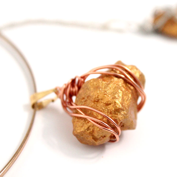 This DIY gold nugget jewelry is so easy to make and one of the cheapest jewelry making tutorials I've seen! Such an easy rock craft and teaches basic wire wrapping to make the pendants. The earrings take literally five minutes.