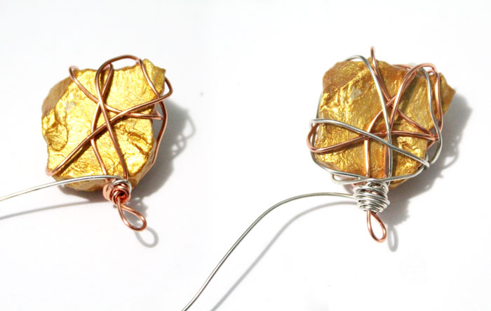 This DIY gold nugget jewelry is so easy to make and one of the cheapest jewelry making tutorials I've seen! Such an easy rock craft and teaches basic wire wrapping to make the pendants. The earrings take literally five minutes.