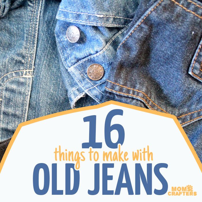 Make super easy crafts from old jeans! These 16 recycled denim crafts and DIY ideas are perfect for upcycling and repurposing old clothing. They make great teen crafts too :)