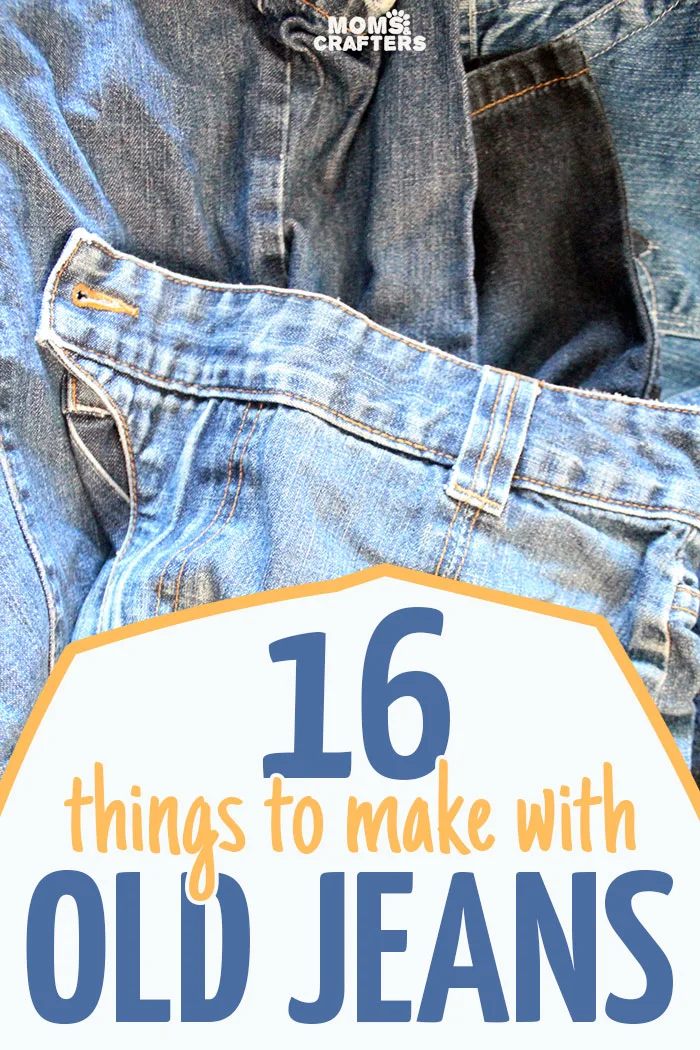 Make super easy crafts from old jeans! These 16 recycled denim crafts and DIY ideas are perfect for upcycling and repurposing old clothing. They make great teen crafts too :)